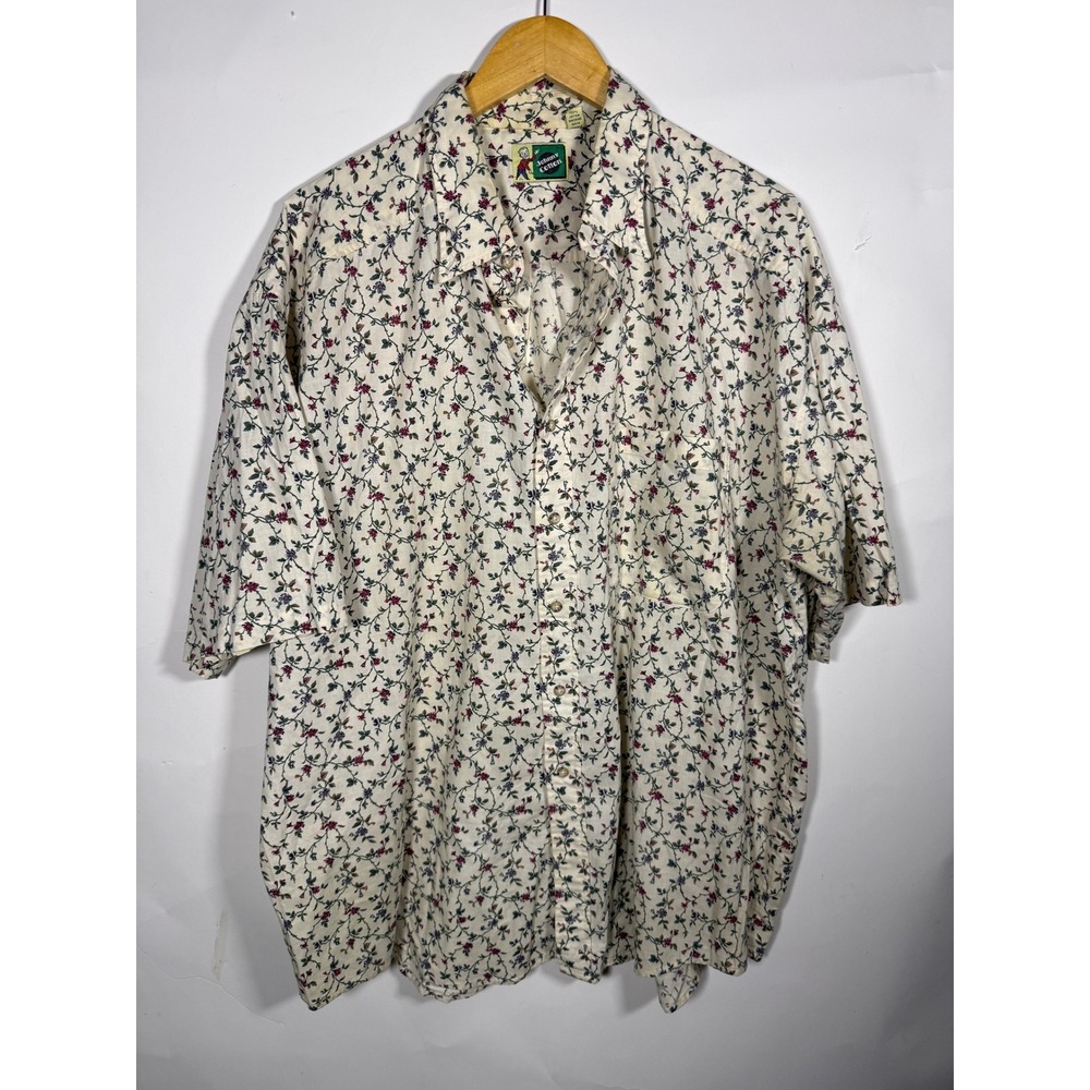 Johnny Cotton Vintage Floral Vine Button Down Shirt Mens XL Made in USA Cream